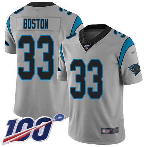 Carolina Panthers Limited Silver Youth Tre Boston Jersey NFL Football #33 100th Season Inverted Legend